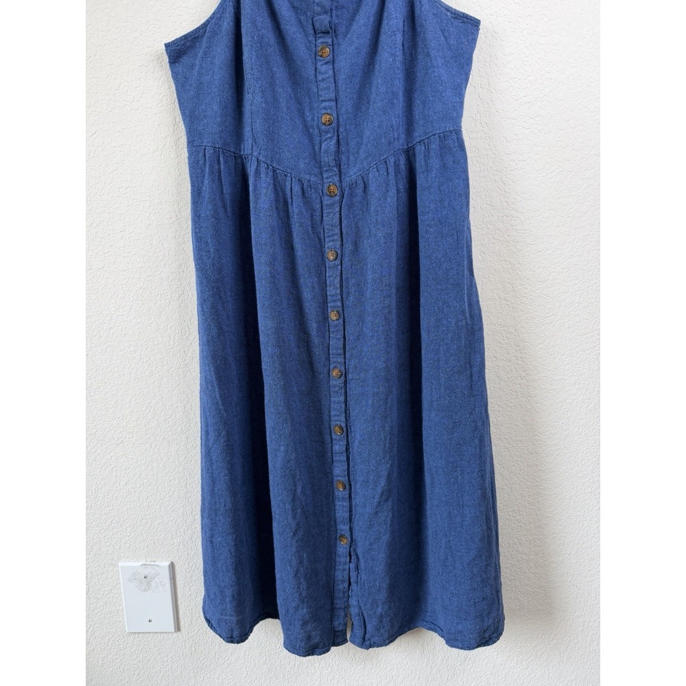 Old Navy Linen Blend Midi Dress Chambray Blue Button Front Strappy Sz XL Coastal - Picture 4 of 8